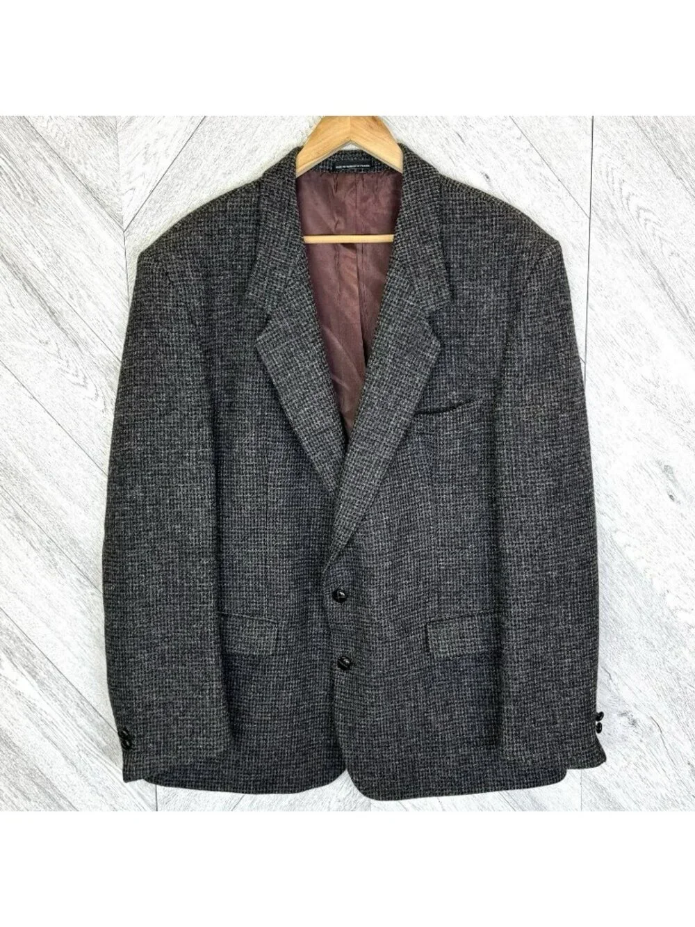 Vintage Harris Tweed Blazer Sport Coat Jacket Mens Size 48R Gray Wool - Picture 1 of 10